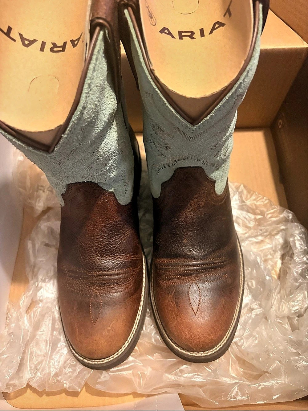 Ariat Heritage Roper Western Ankle Boots Brown & Green US 8.5 B